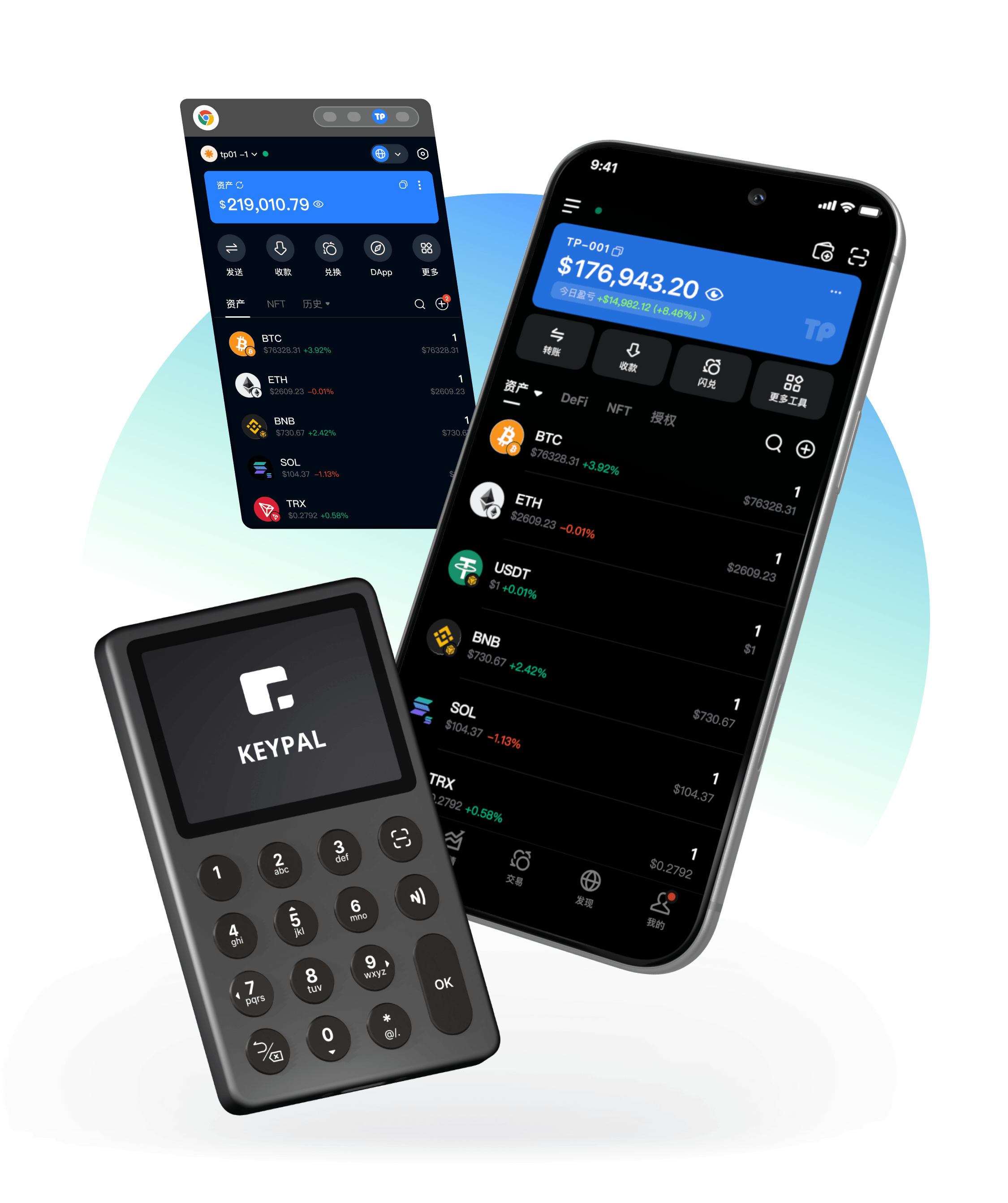 TokenPocket Web3 數字資產錢包介面展示